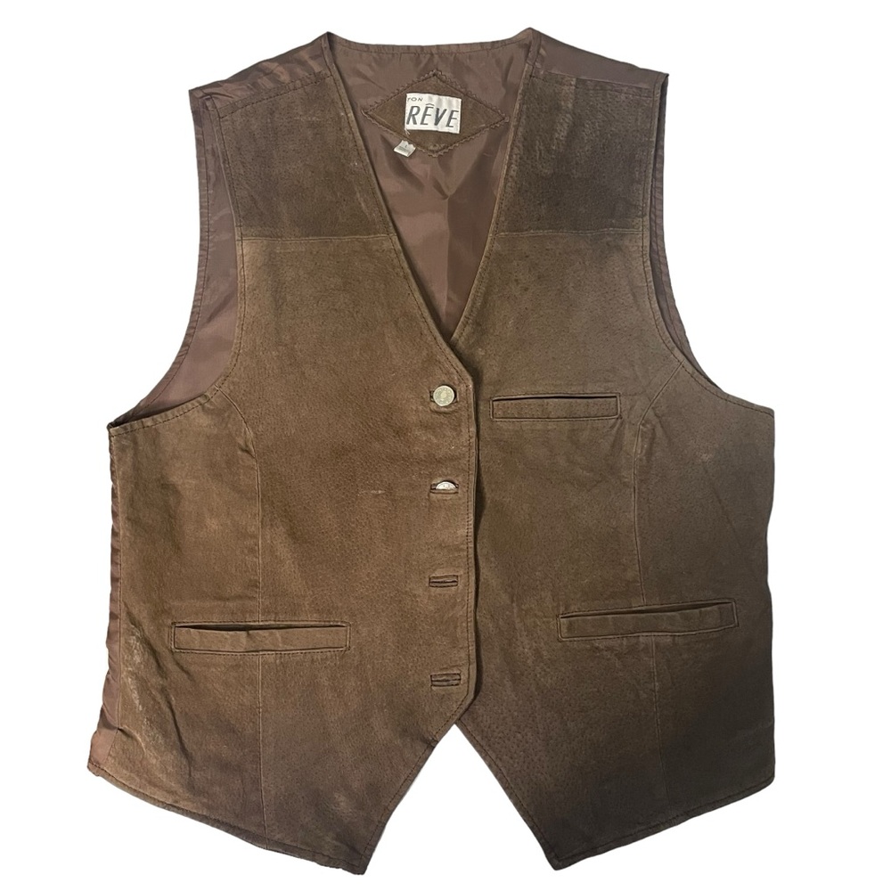 Brown Leather Vest Western Style Ton Reve Large